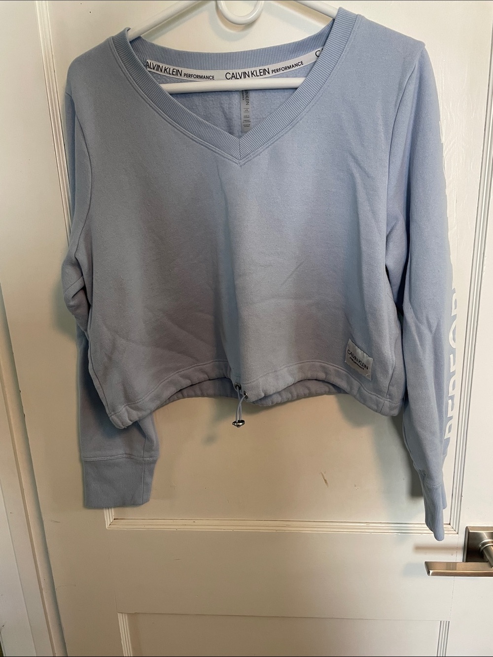 Calvin Klein Light Blue V-Neck Drawcord Cropped Sweatshirt